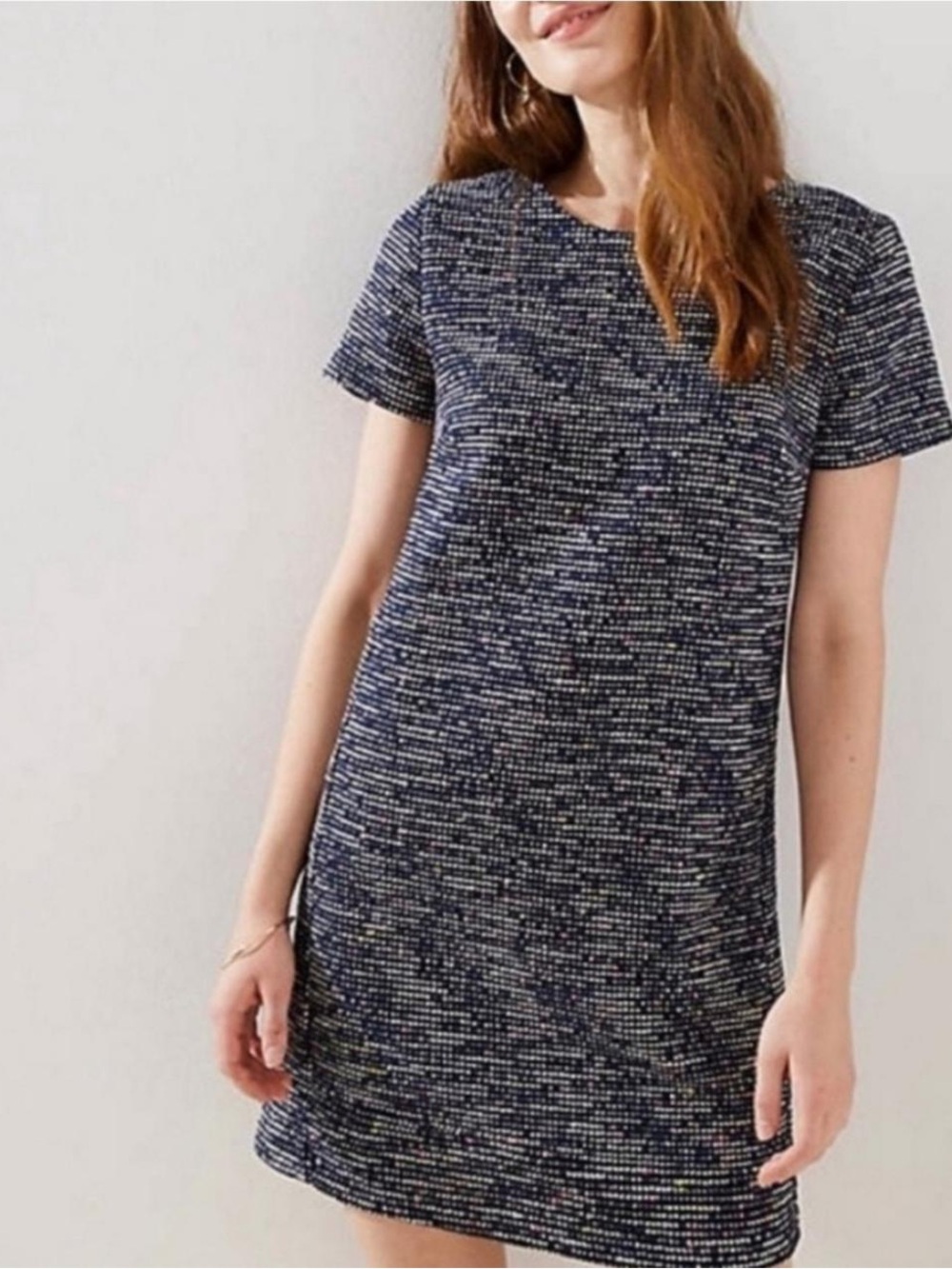 Ann Taylor Loft Multicolored Tweed Short Sleeve Shift Dress Size 10